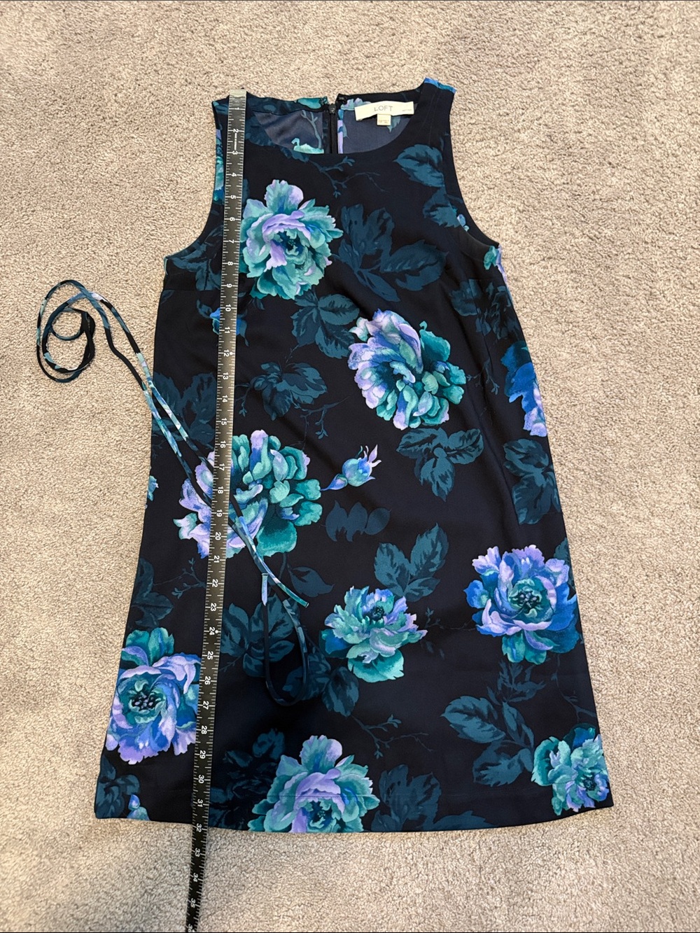 LOFT Navy Floral Shift Dress with Teal & Blue Blooms